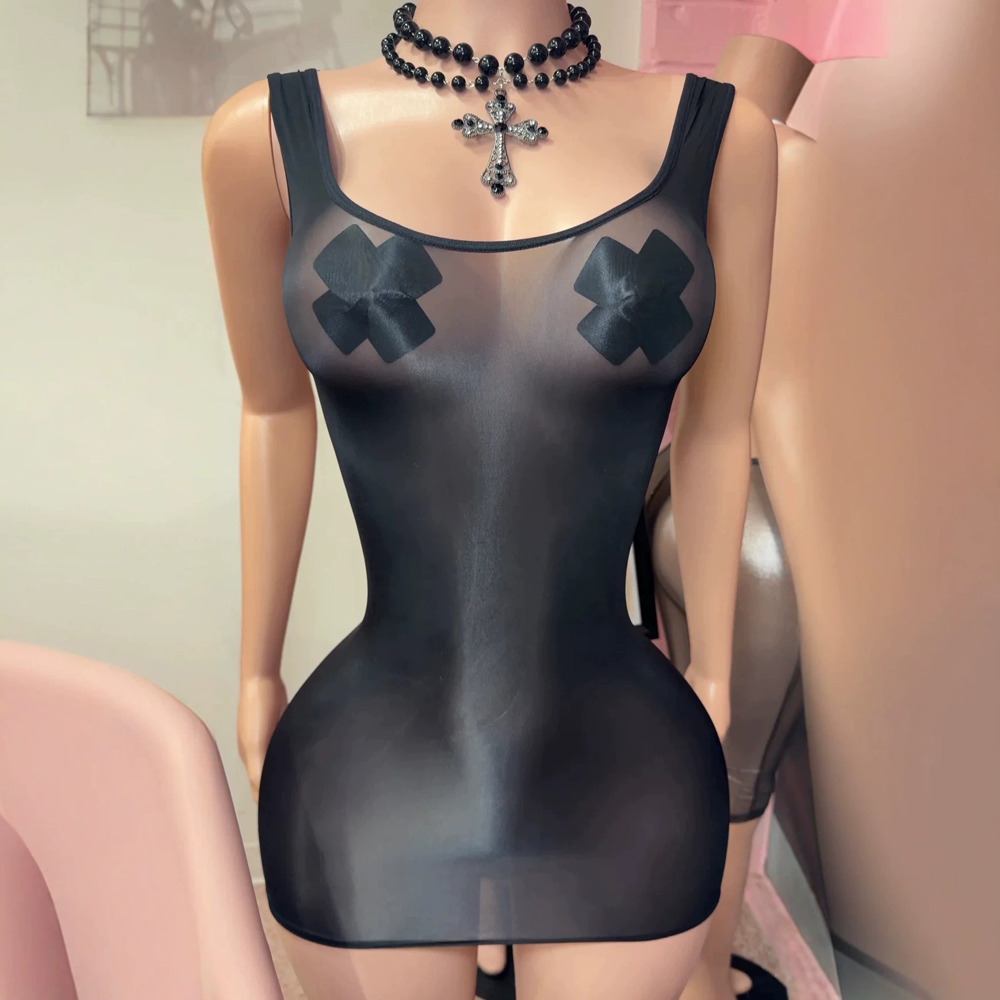 Sexy Mesh Sheer Bodycon Dress - JENYAGE Gaun Mini Tank Top Seksi,