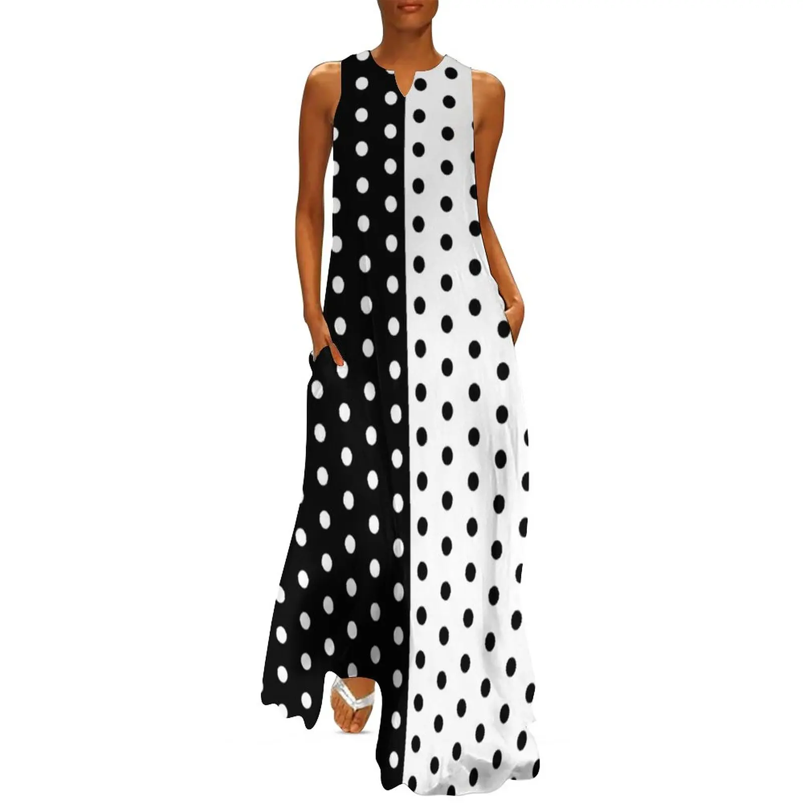 Boho Summer Beach Maxi Dress - Gaun Retro dua nada musim semi