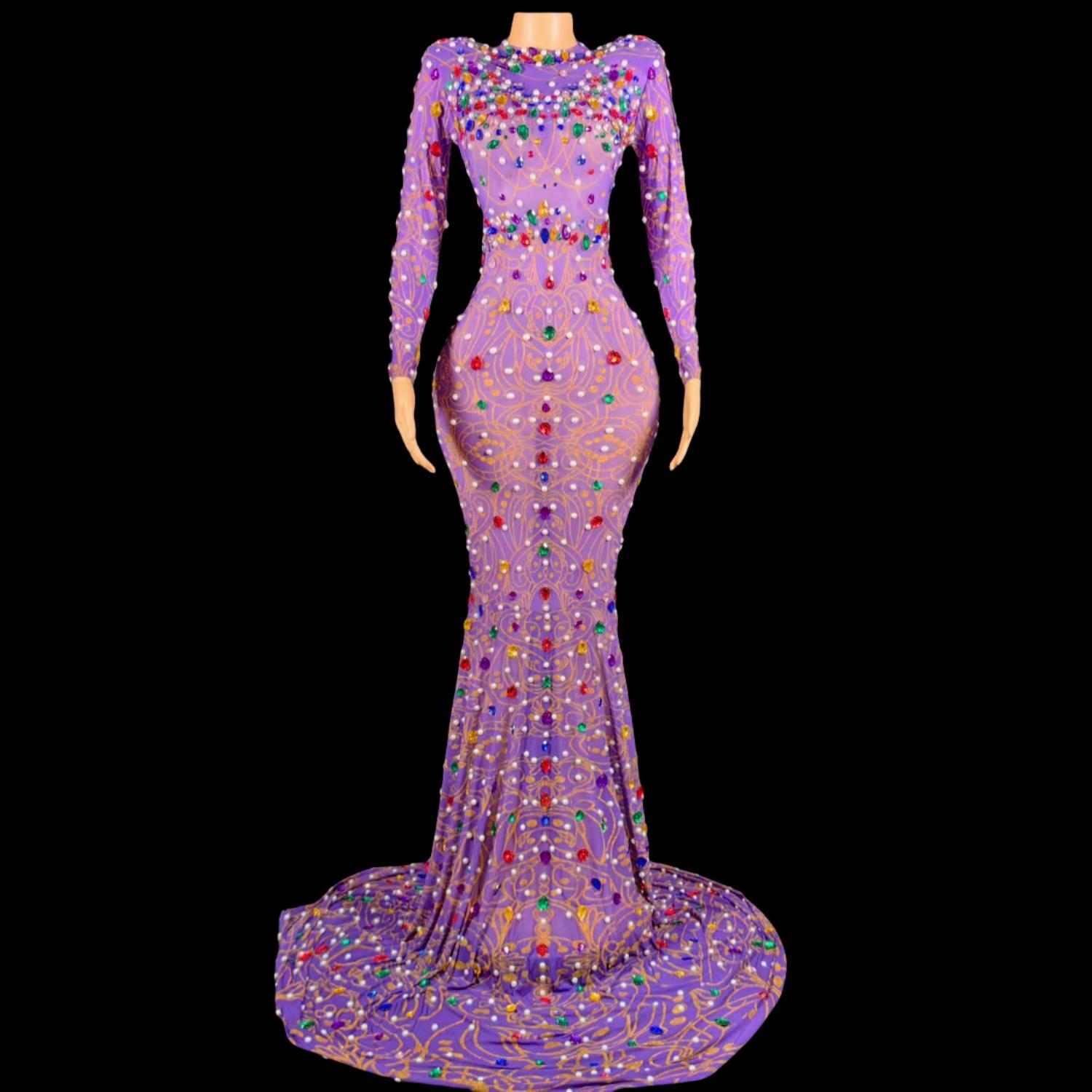 Gaun Putri Duyung Ungu Berlian - Sparkly Rhinestone Club Party Dress ulasan dan harga