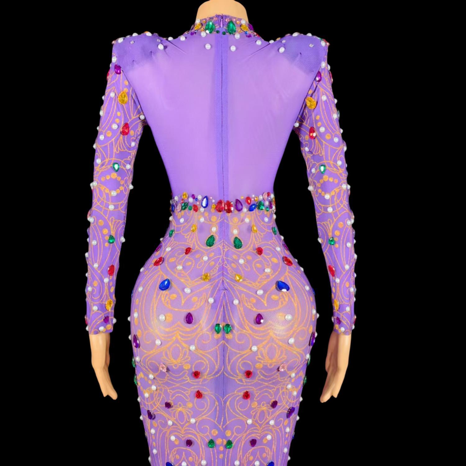 Gaun Putri Duyung Ungu Berlian - Sparkly Rhinestone Club Party Dress ulasan dan harga