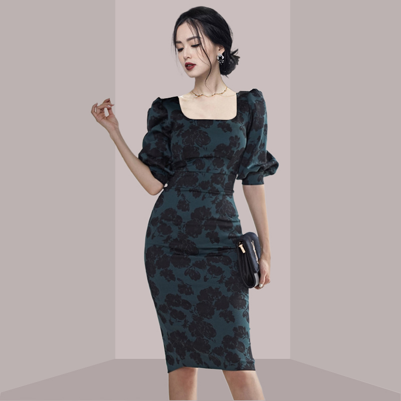 Gaun midi bermotif bunga yang  - French Vintage Floral Midi Dress ulasan dan harga