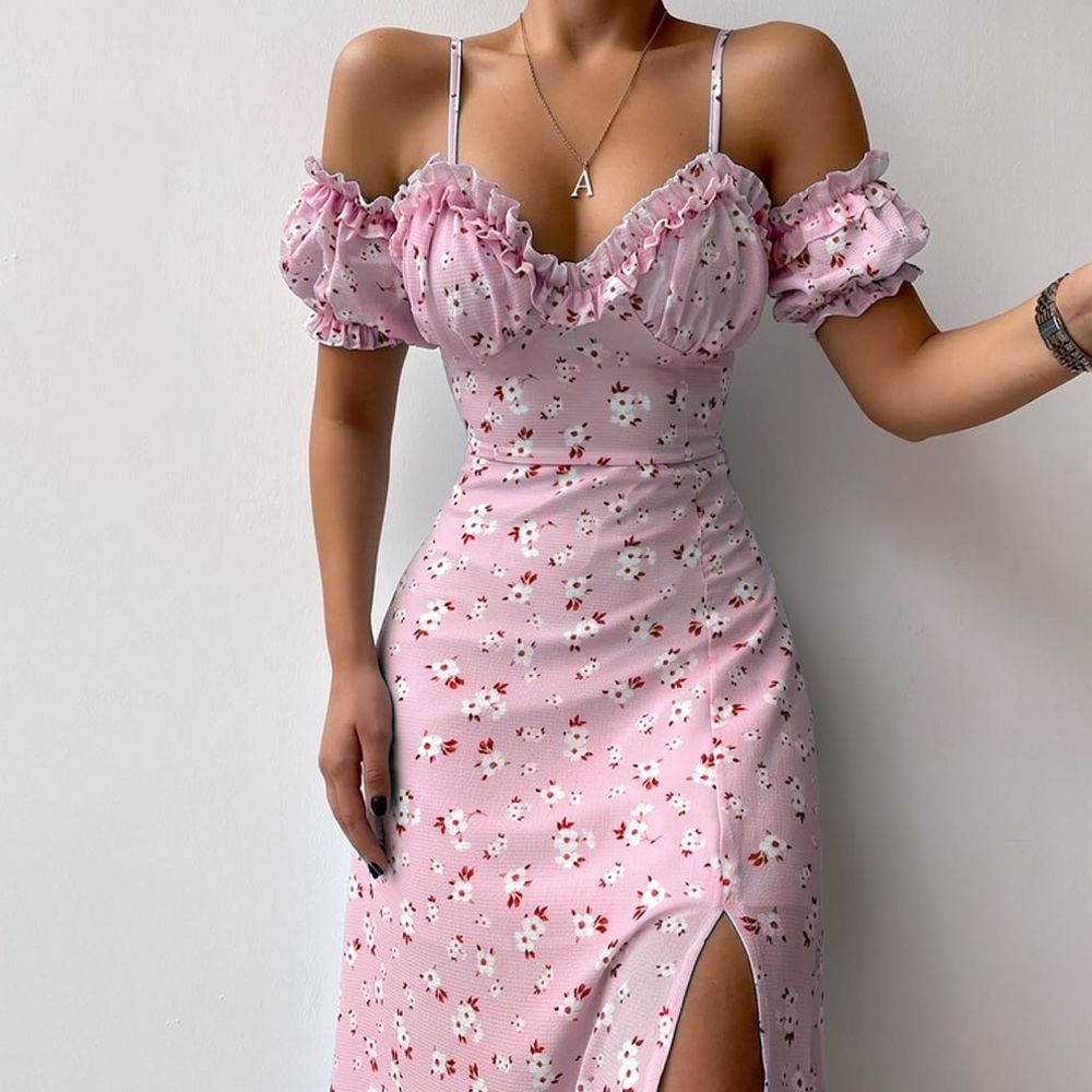 Gaun musim panas bermotif bung - French Vintage Floral Midi Dress ulasan dan harga