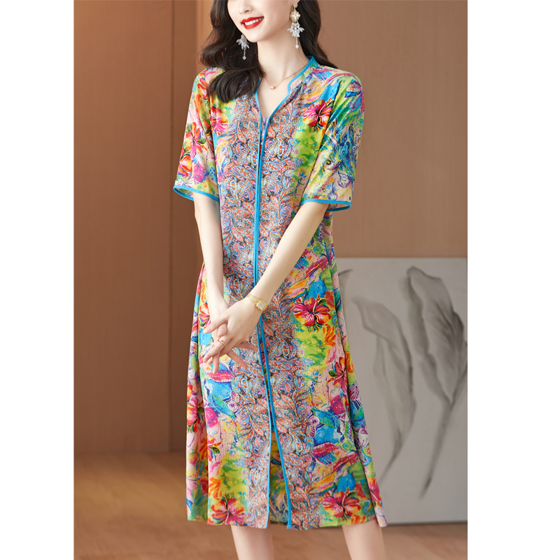 Gaun Midi seksi leher V motif  - French Vintage Floral Midi Dress ulasan dan harga