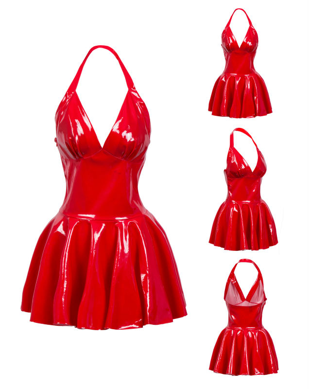 Gaun Mini Berlipat Kulit Latek - Y2K Backless Halter Mini Dress ulasan dan harga