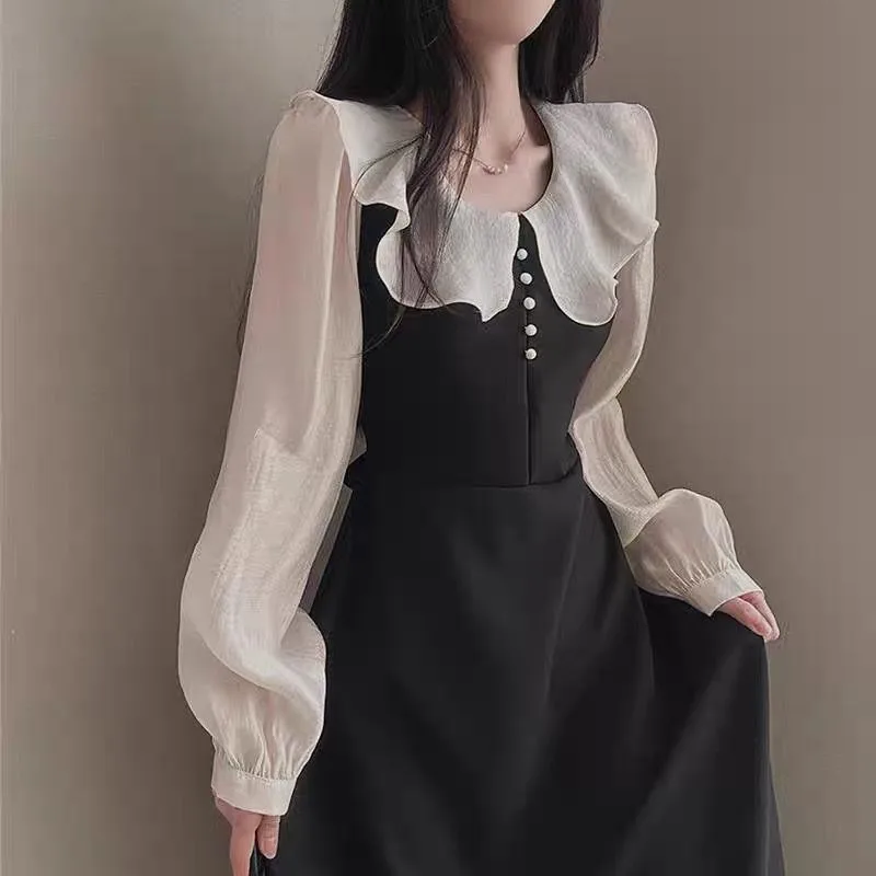 Gaun Lengan Panjang Wanita Per - French Vintage Floral Midi Dress ulasan dan harga