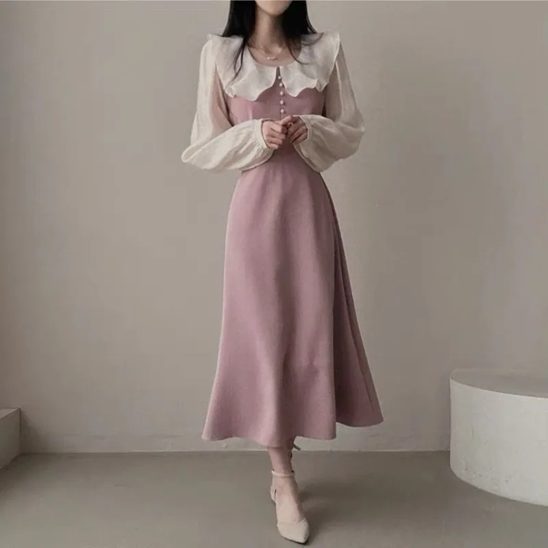 Gaun Lengan Panjang Wanita Per - French Vintage Floral Midi Dress ulasan dan harga